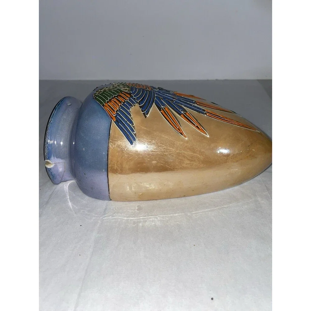 Vintage Japan Hand Painted Pheasant Lusterware Wall Pocket Vase ~7” Blue Beige